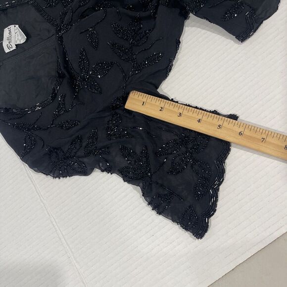 Vintage Small Beaded Black Blouse Sheer Sleeve Goth Steampunk Prom Event Lined - Picture 14 of 14